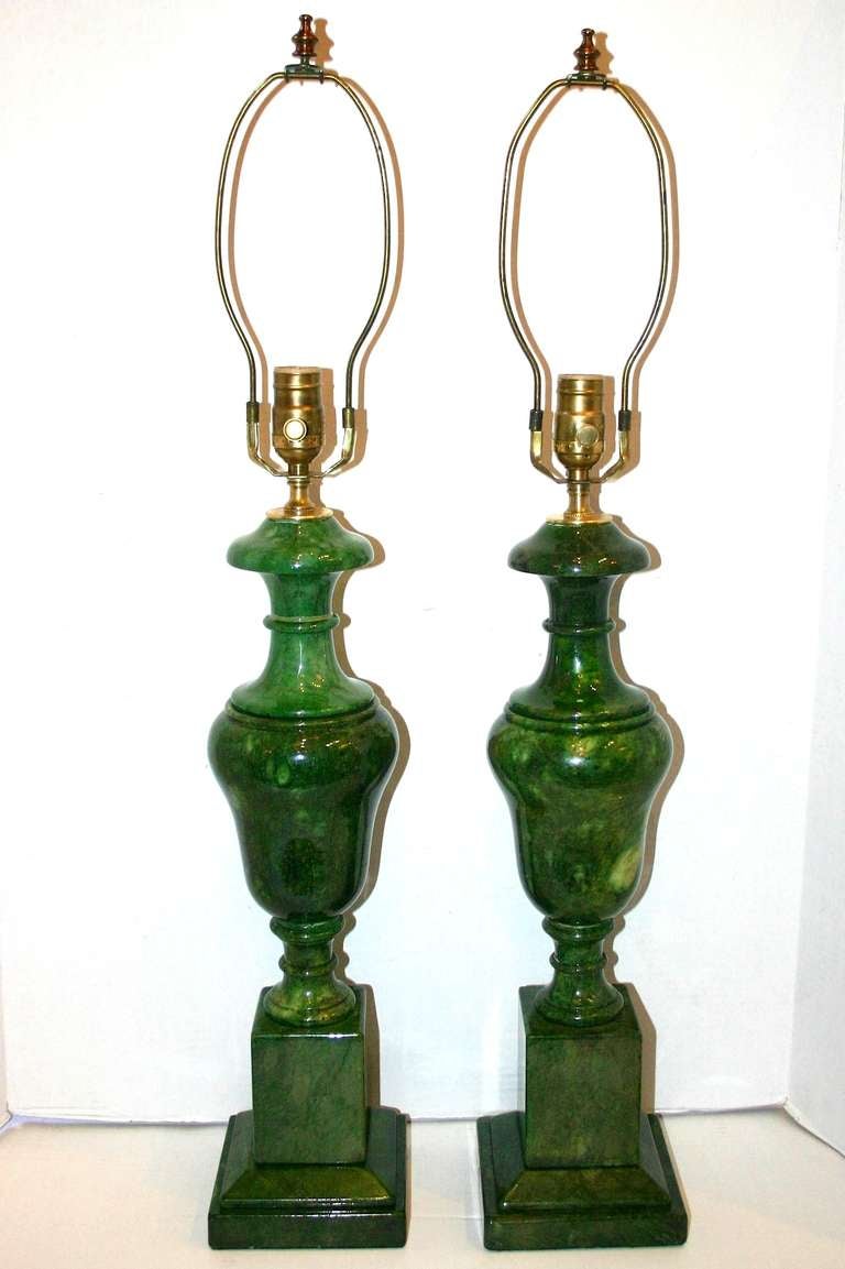 Pair of Green Alabaster Lamps at 1stDibs