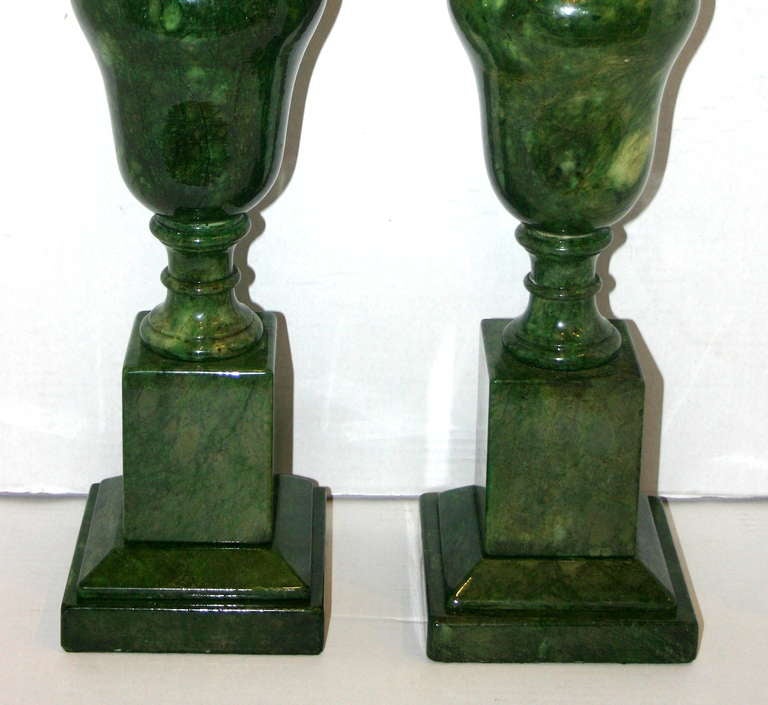 Pair of Green Alabaster Lamps at 1stDibs