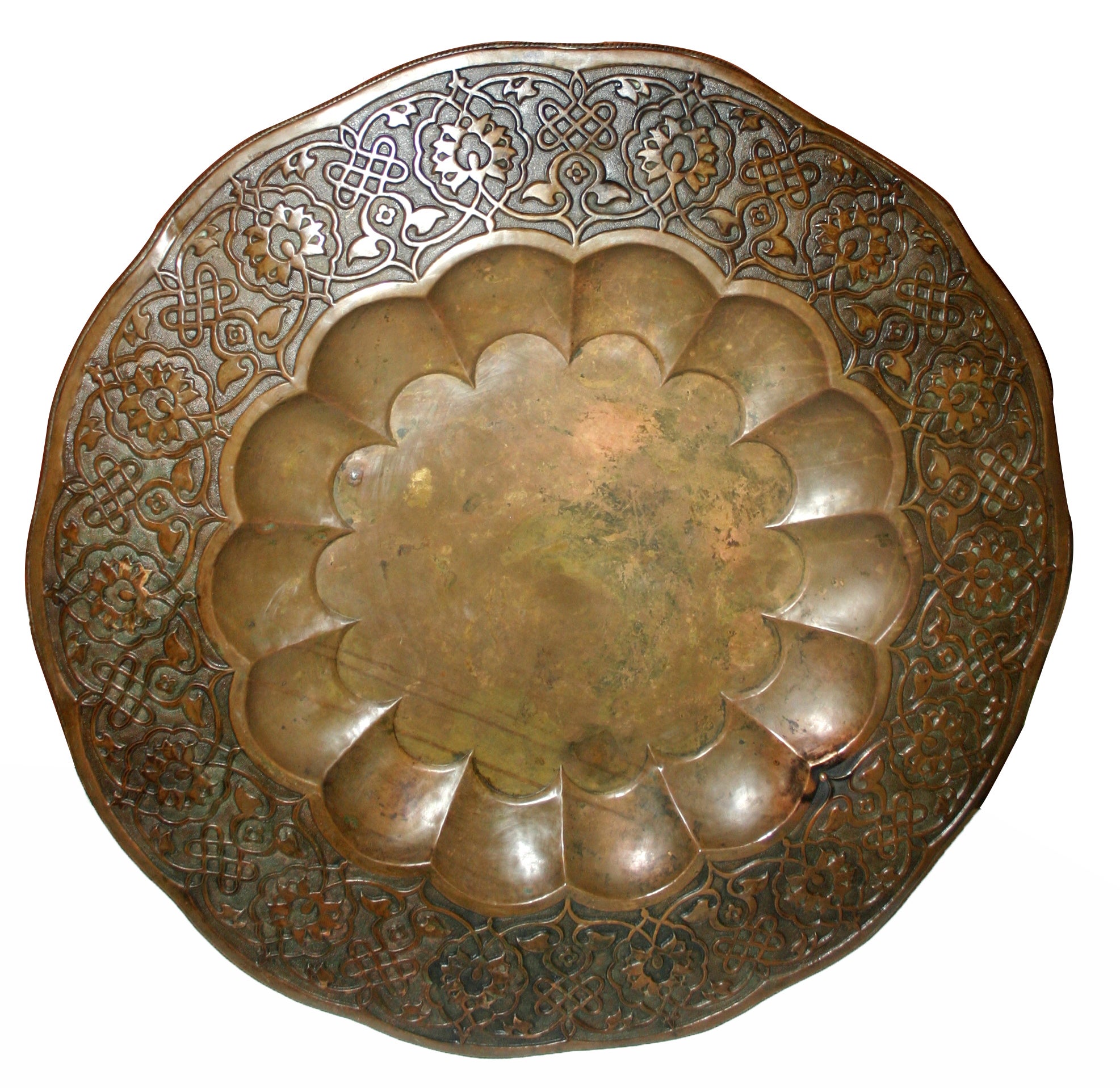 Large Patinated Brass Wall Decorative Tray For Sale