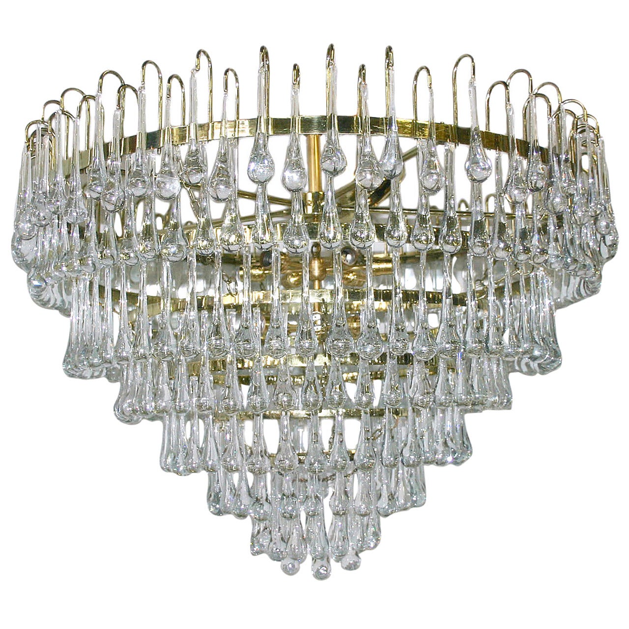 Large Midcentury Glass Drop Chandelier For Sale