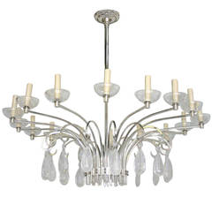 Vintage Large Silver Plated and Rock Crystals Chandelier