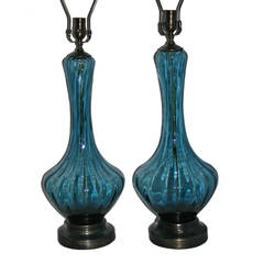 Pair of Blue Murano Glass Lamps 9