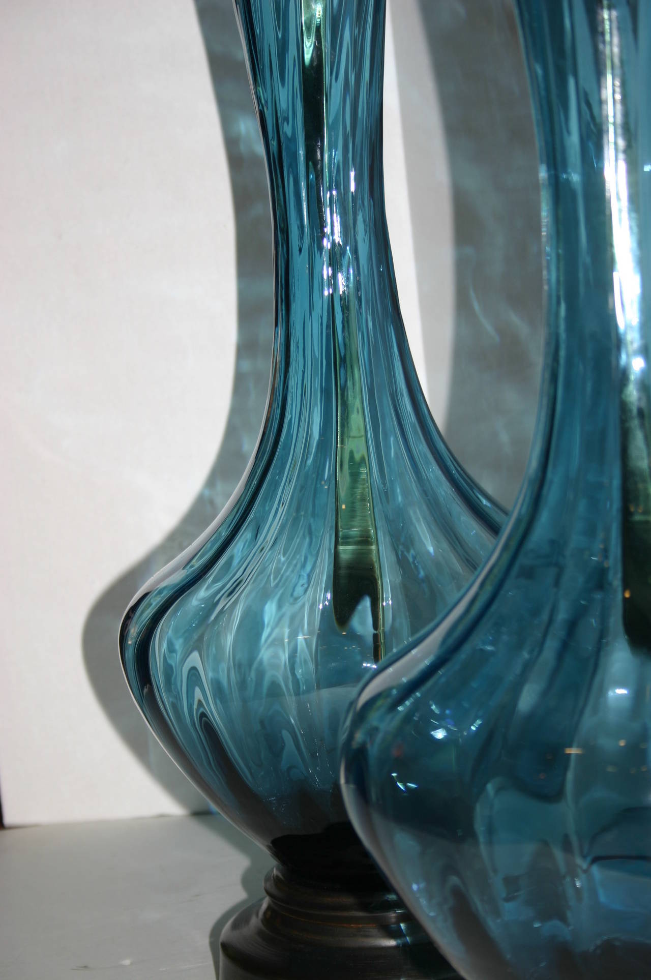 Pair of Blue Murano Glass Lamps In Excellent Condition In New York, NY