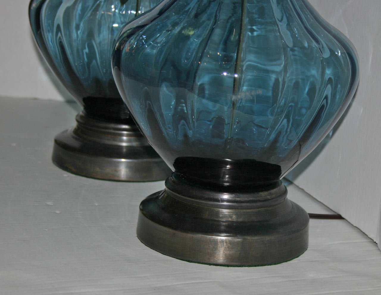 Mid-20th Century Pair of Blue Murano Glass Lamps