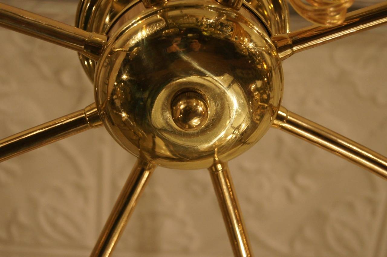 Mid-20th Century Italian Gilt Metal and Glass Light Fixture For Sale