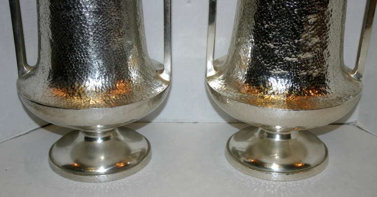 Pair of Silver Plated Vases In Good Condition For Sale In New York, NY