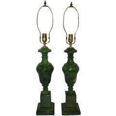 Pair of Green Alabaster Lamps