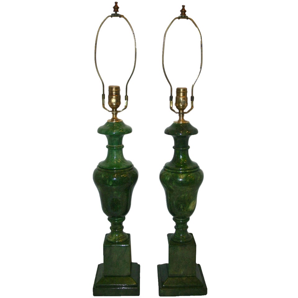 Pair of Green Alabaster Lamps at 1stDibs