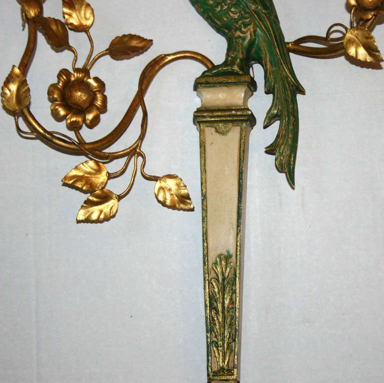Carved Wood Parrot Sconces at 1stdibs