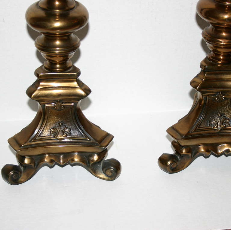 Pair of Brass Candlestick Lamps In Good Condition In New York, NY