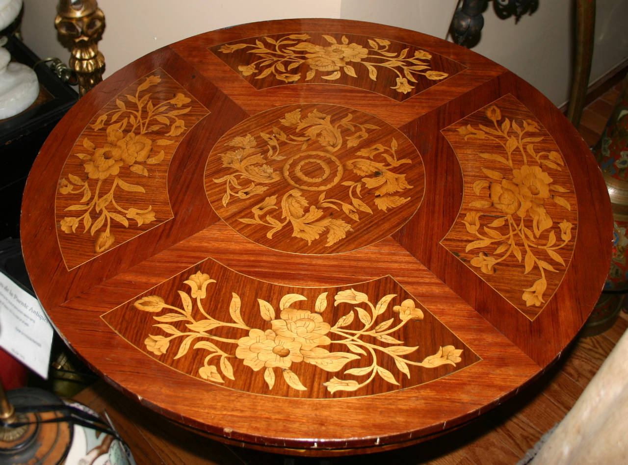 Italian Round Marquetry Top Table For Sale