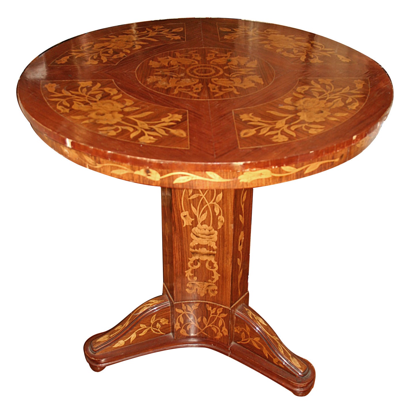 Round Marquetry Top Table For Sale