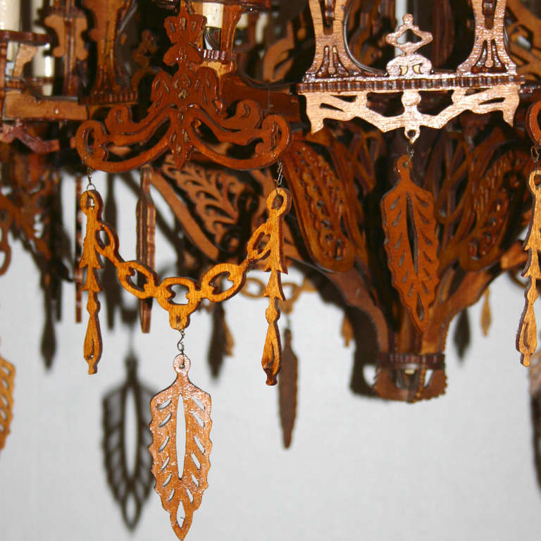 Carved Wood American Chandelier In Good Condition In New York, NY