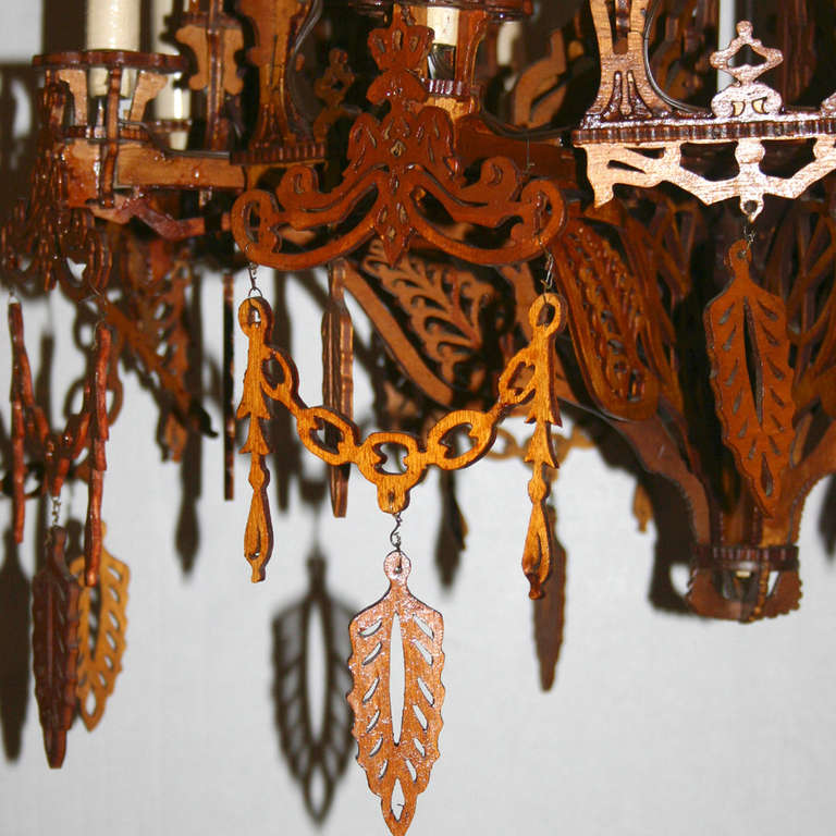Mid-20th Century Carved Wood American Chandelier