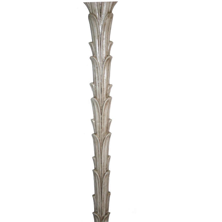 Pair of Vintage Carved Wood Palm Tree Floor Lamps In Excellent Condition For Sale In New York, NY