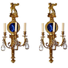 Large Empire Style Sconces with Cobalt Blue Mirror