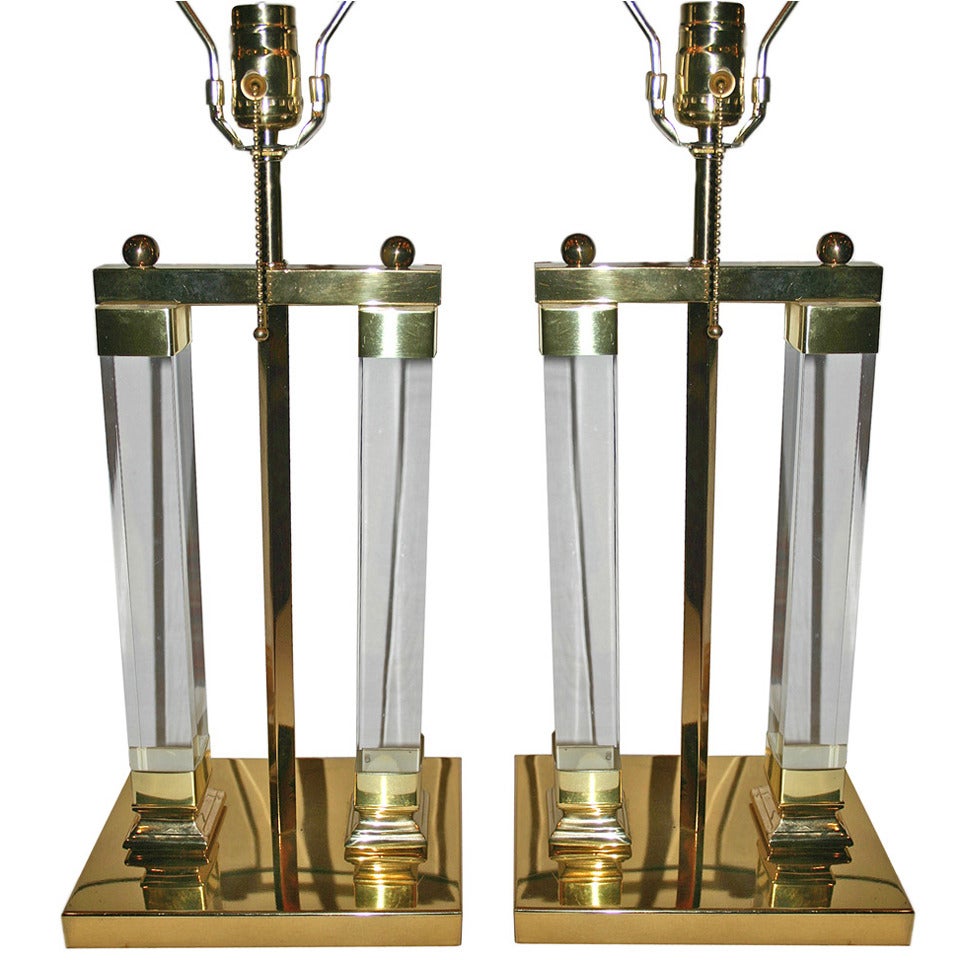Pair of Gilt Lucite Lamps
