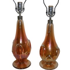 Pair of Peach Murano Table Lamps
