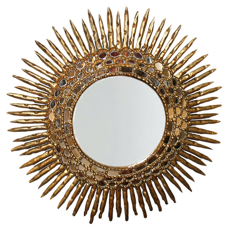 Miroir en bois doré Sunburst