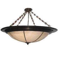 Large Leaded Glass Light Fixture with Wood Frame