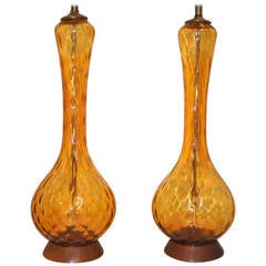 Pair of Amber Glass Table Lamps