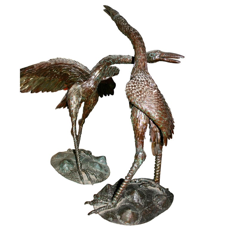 Pair of Large Iron Cranes Sculptures For Sale at 1stDibs