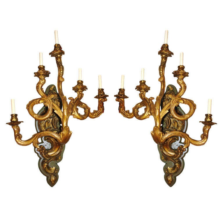Large Venetian Giltwood Sconces at 1stdibs