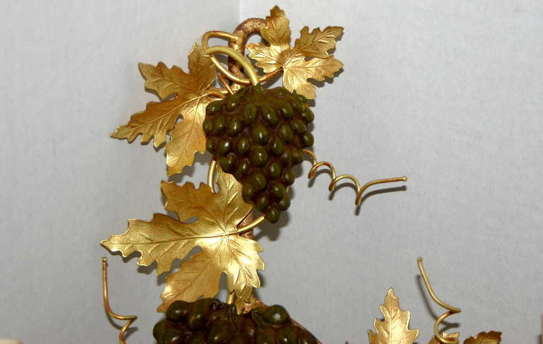 Italian Pair of Grape Gilt Bronze Sconces For Sale