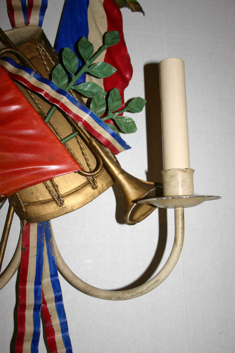 Pair of Painted Tole Sconces In Excellent Condition For Sale In New York, NY