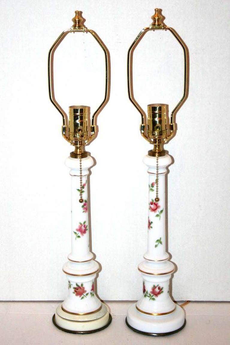 Mid-20th Century Pair of French Opaline Glass Table Lamps For Sale