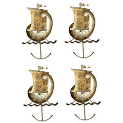 Pair of Gilt Ship Sconces with Mica