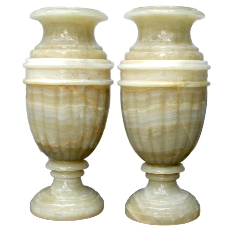 Pair of Large Onyx Urns