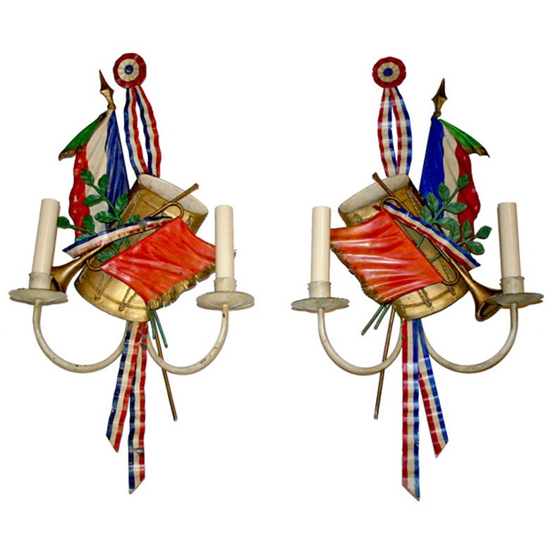 Paire d'appliques Tole peintes