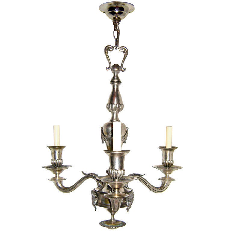 Neoclassic Silver Plated Chandelier For Sale