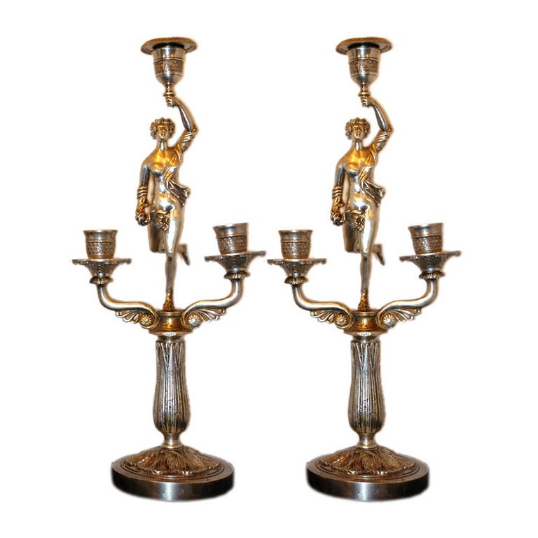 Pair of Empire-Style Figural Candlesticks For Sale