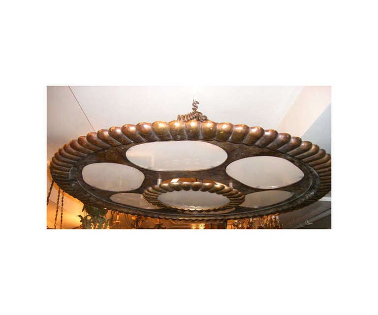 Large Cast Bronze Semi Flush Fixture In Excellent Condition In New York, NY