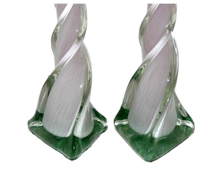 Pair of White Murano Glass Table Lamps