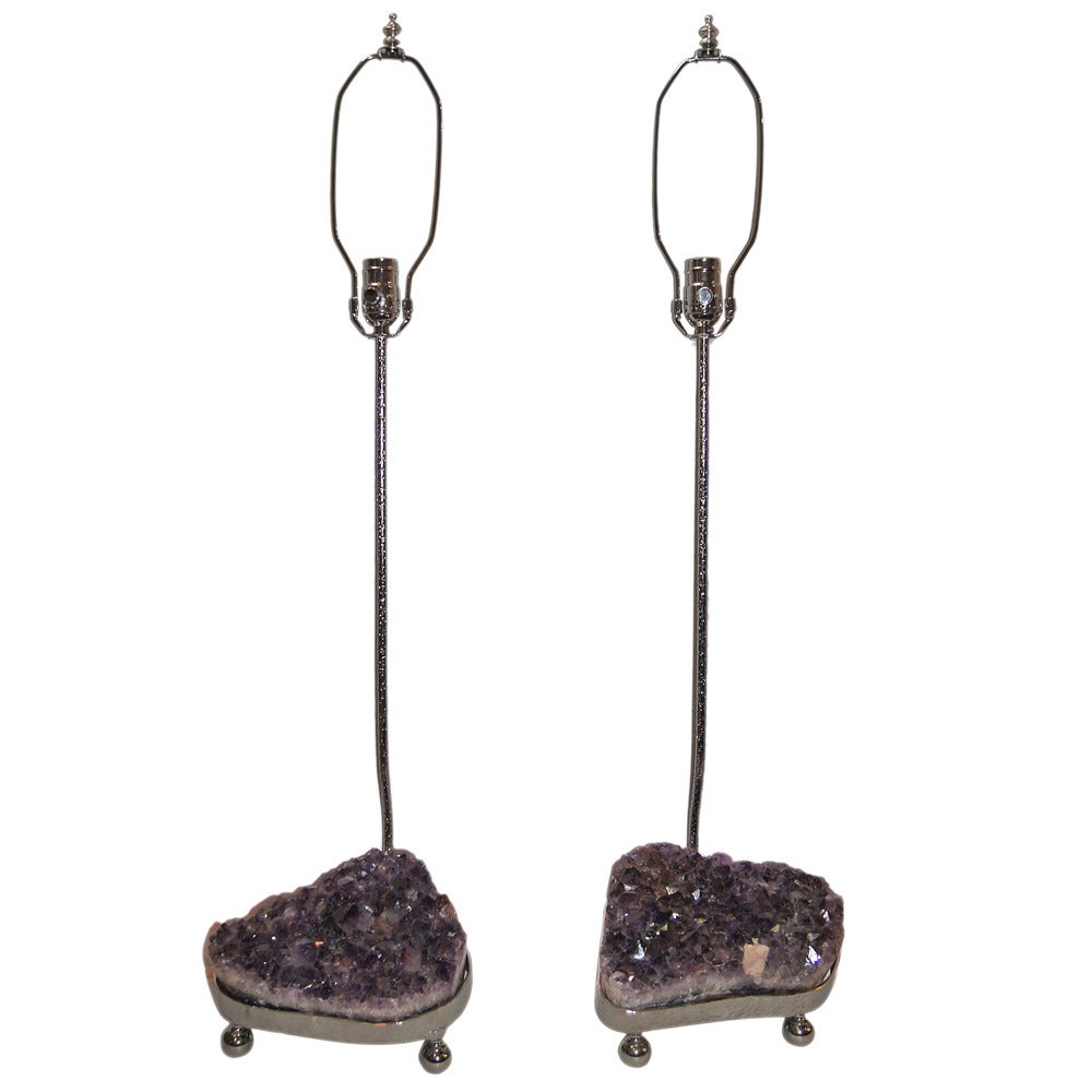 Pair of Amethyst Crystal Lamps For Sale