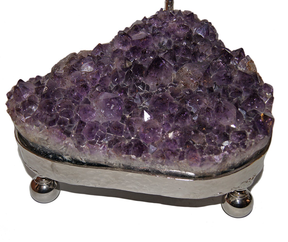 Italian Pair of Amethyst Crystal Lamps For Sale