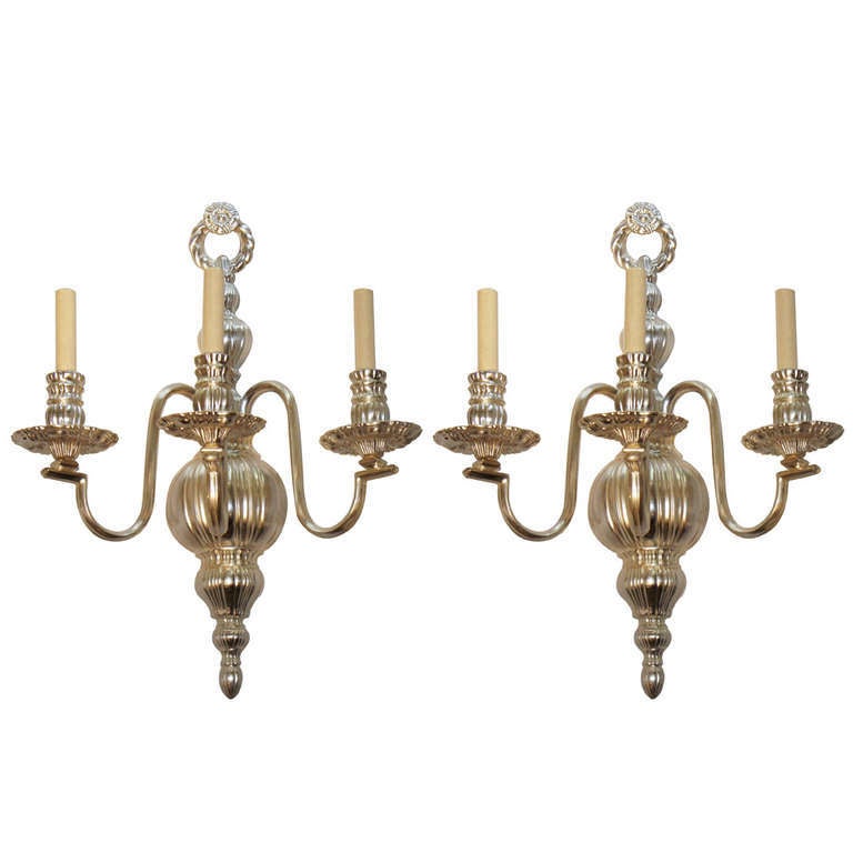 Large Silver Plated Neoclassic Sconces For Sale