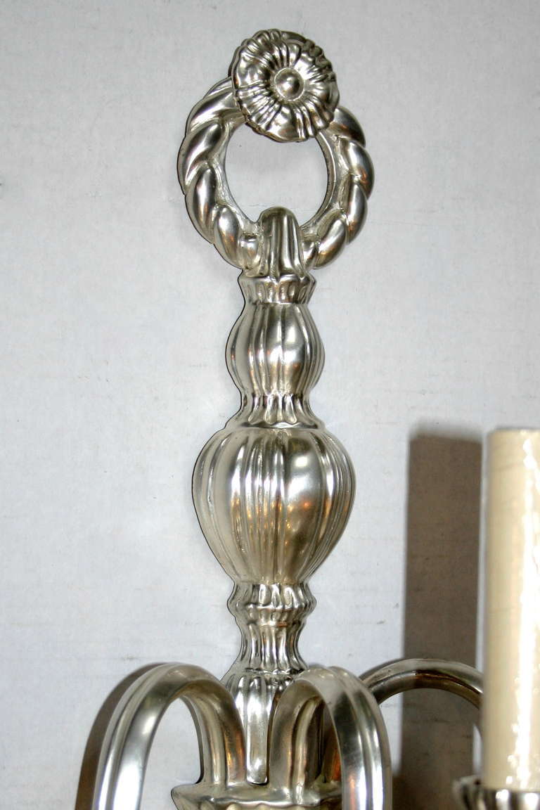 Large Silver Plated Neoclassic Sconces In Excellent Condition For Sale In New York, NY