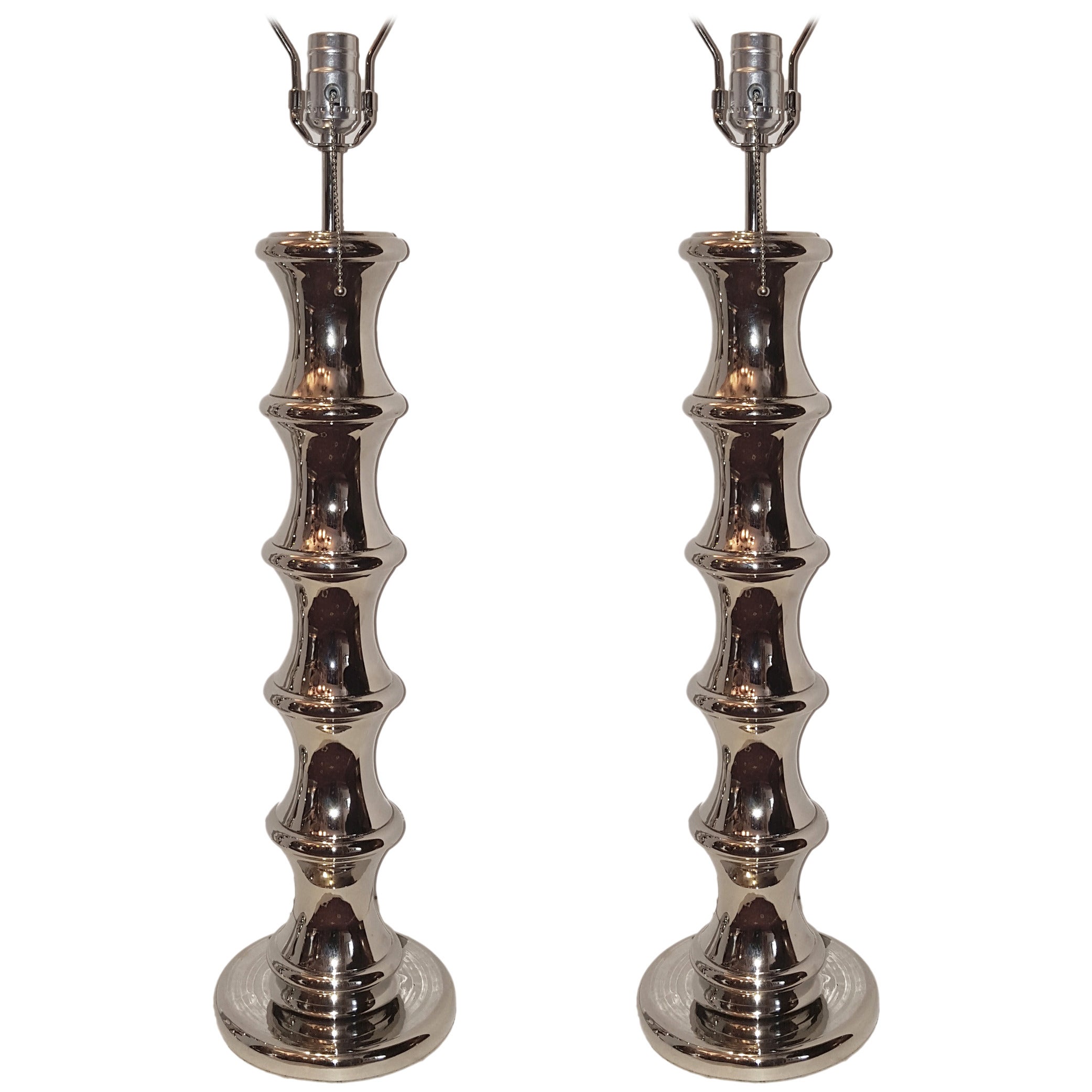 Pair of Nickel Plated Table Lamps For Sale