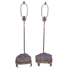Pair of Amethyst Stone Table Lamps