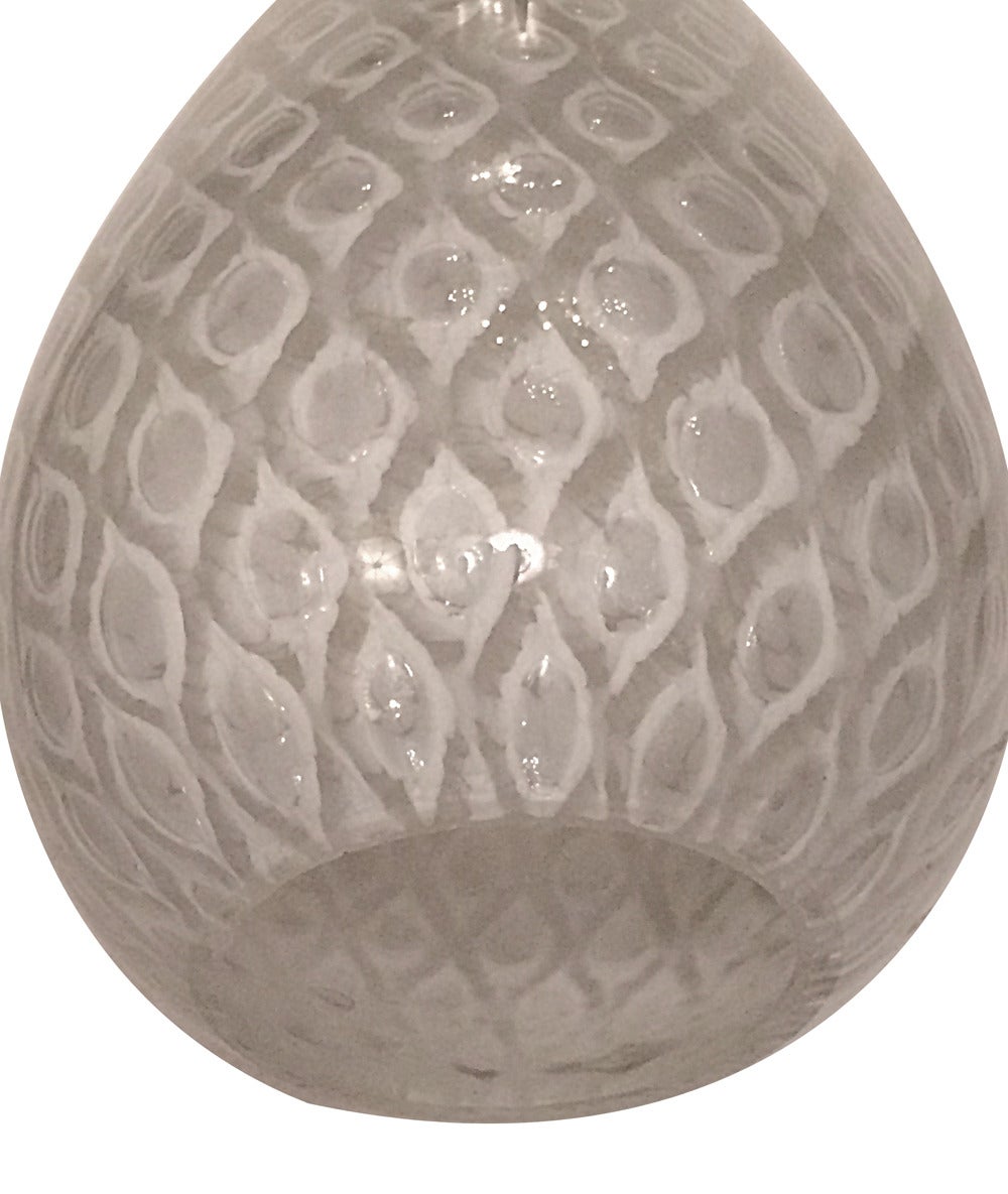 1960s Italian glass lantern, opaline white and clear patterned glass. 
Single Edison socket.

Measurements:
16