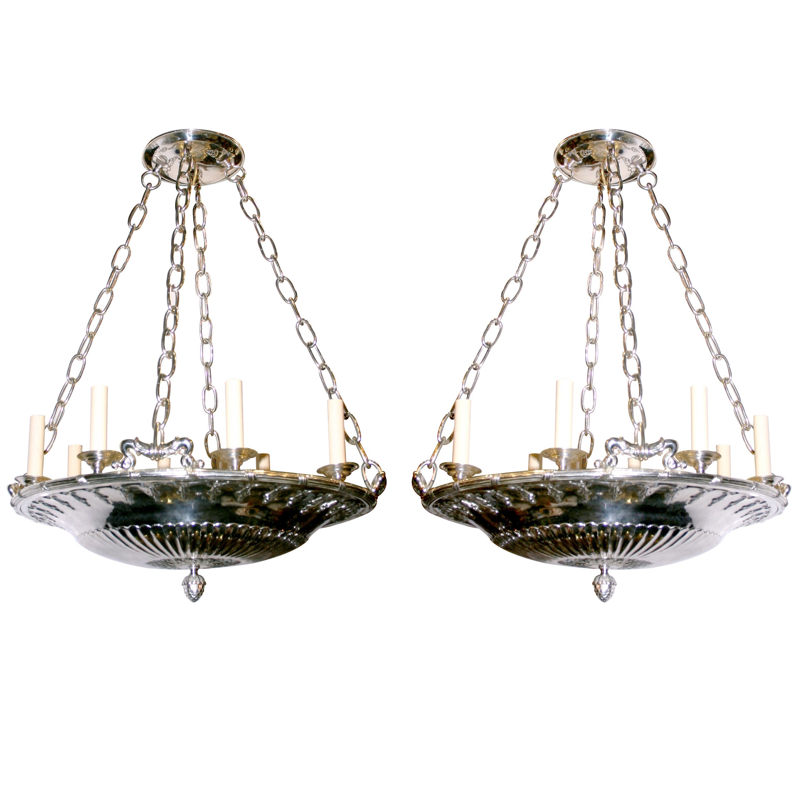 Pair of Silver Plated Neoclassic  Chandeliers