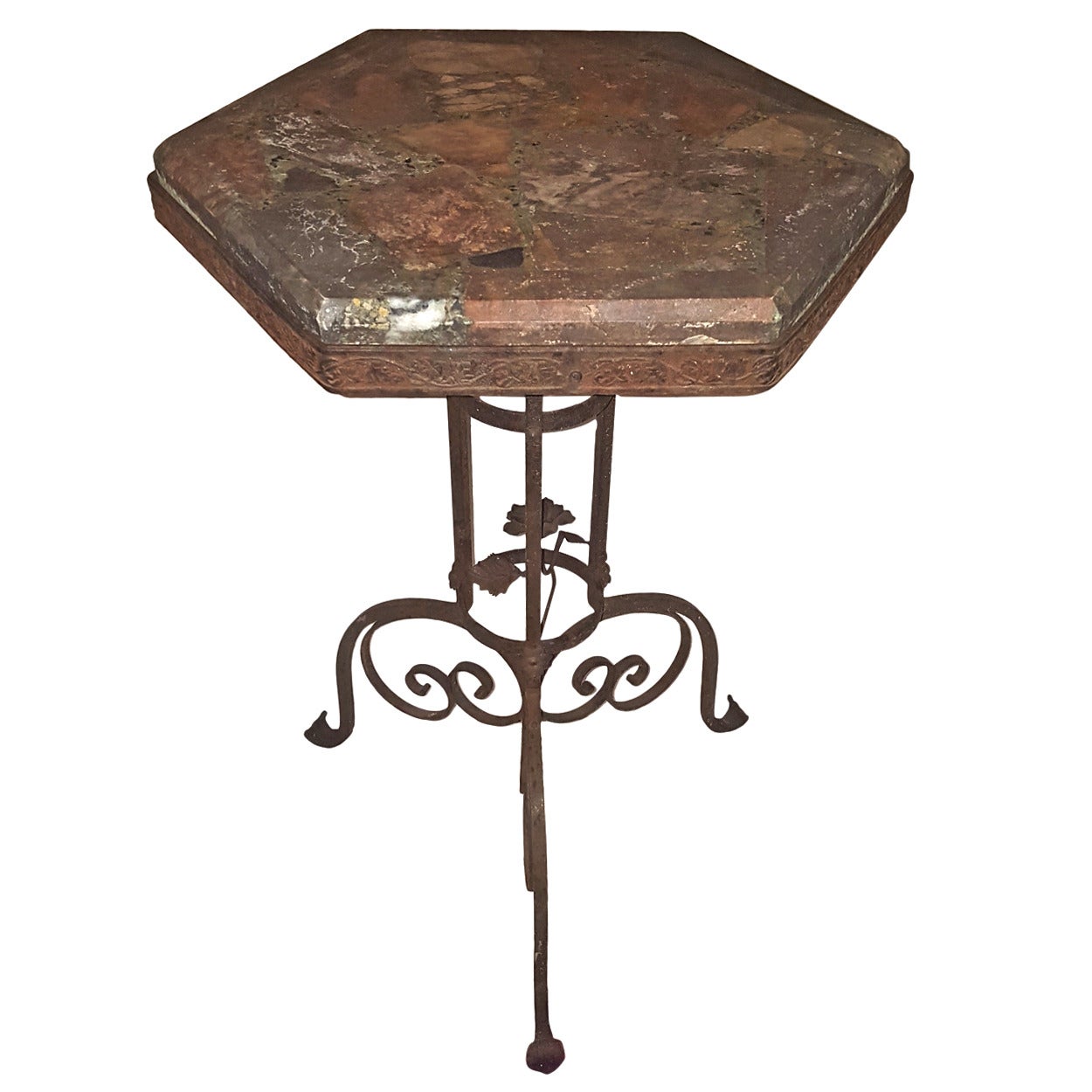 Marble-Top Iron Table For Sale