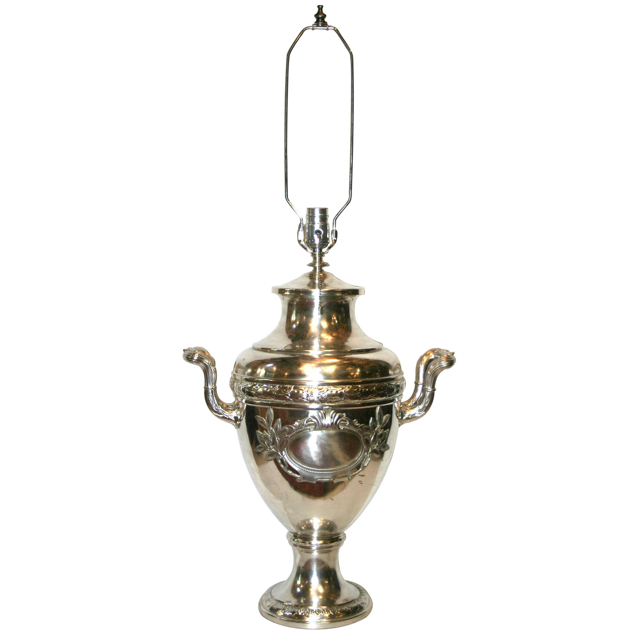 Silver Plated Neoclassic Table Lamp For Sale