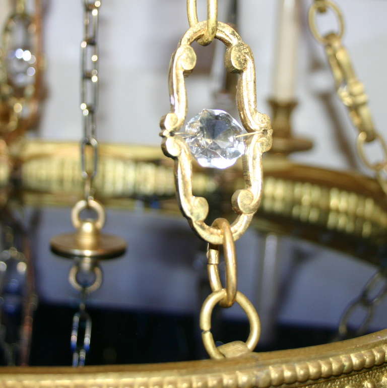 Gilt Neoclassic Swedish Chandelier with Cobalt Glass