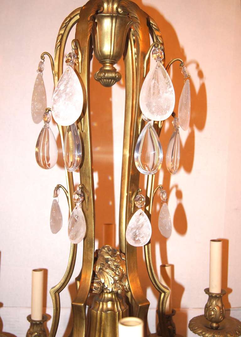 Gilt Bronze Chandelier with Rock Crystal Pendants For Sale 5