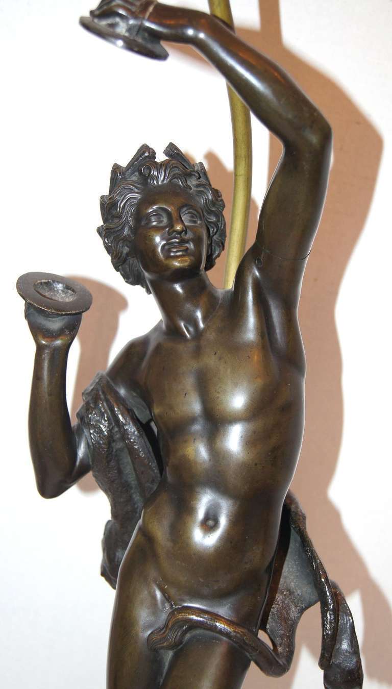 Pair of Antique Bronze Statues Mounted as Lamps In Good Condition For Sale In New York, NY